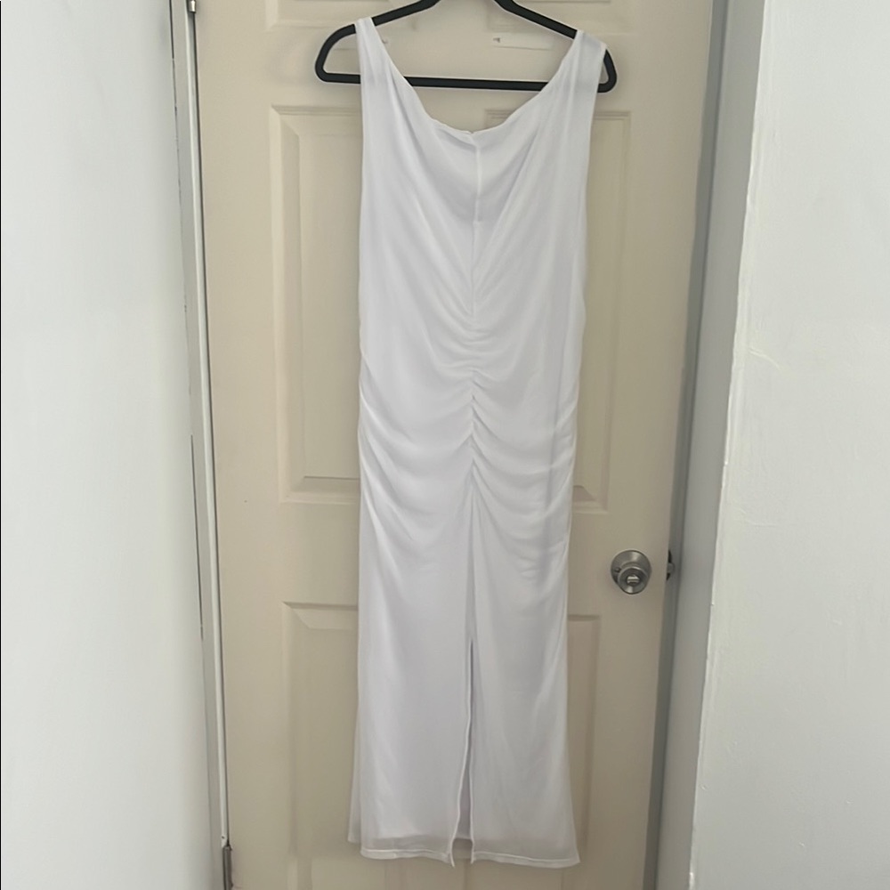 White Off-Shoulder Ruched Dress - Picture 8 of 8